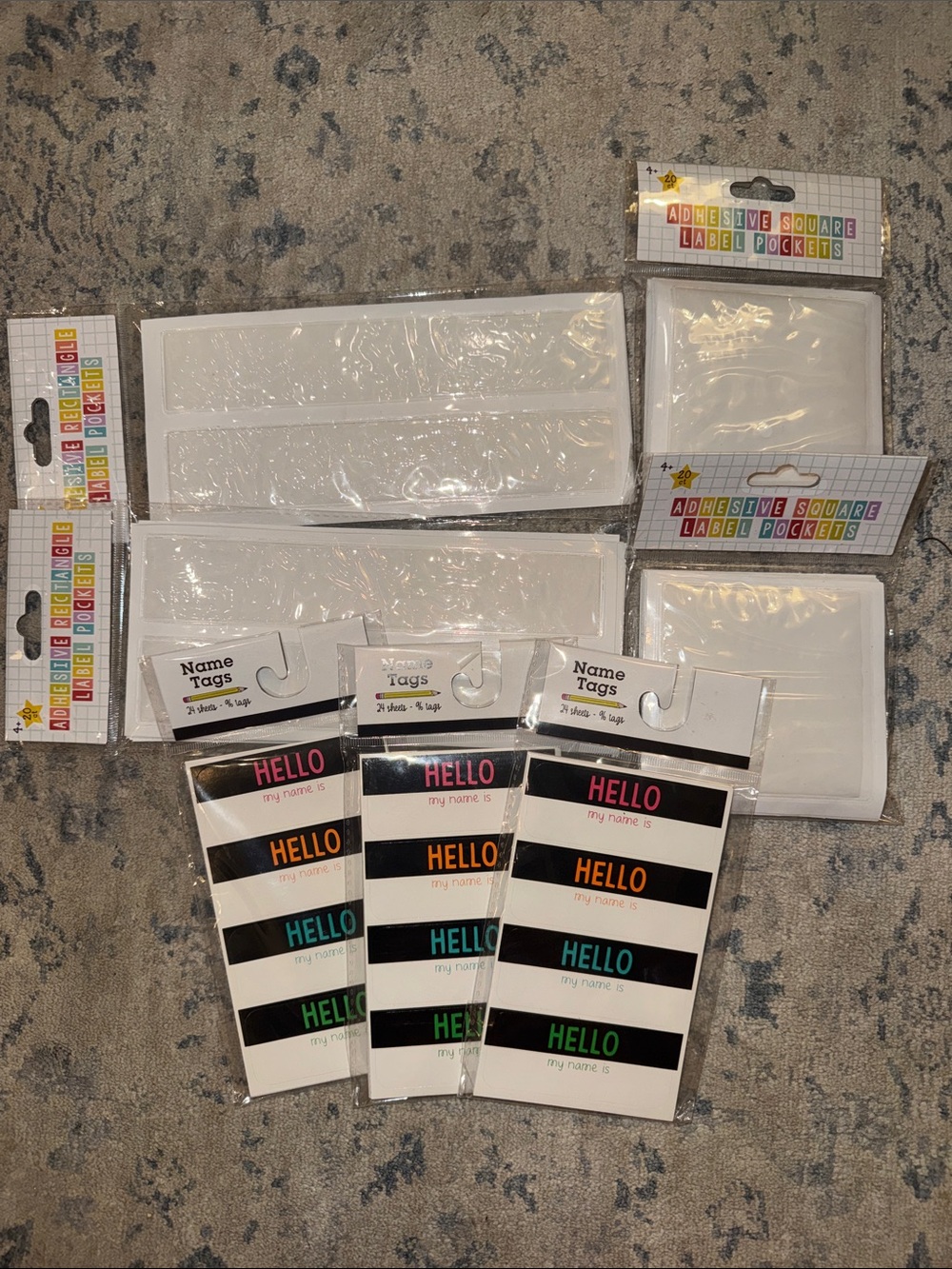Teachers- Assorted Adhesive Label Pockets & 'Hello' Name Tags - White/Clear